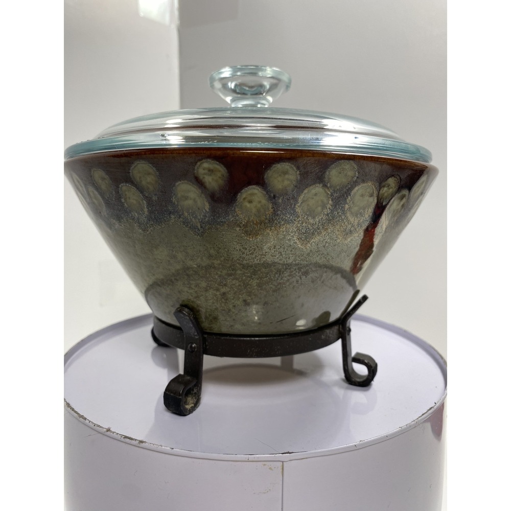 Teleflora Gift Oven to Table Stoneware Bowl with Glass Lid and Metal Stand